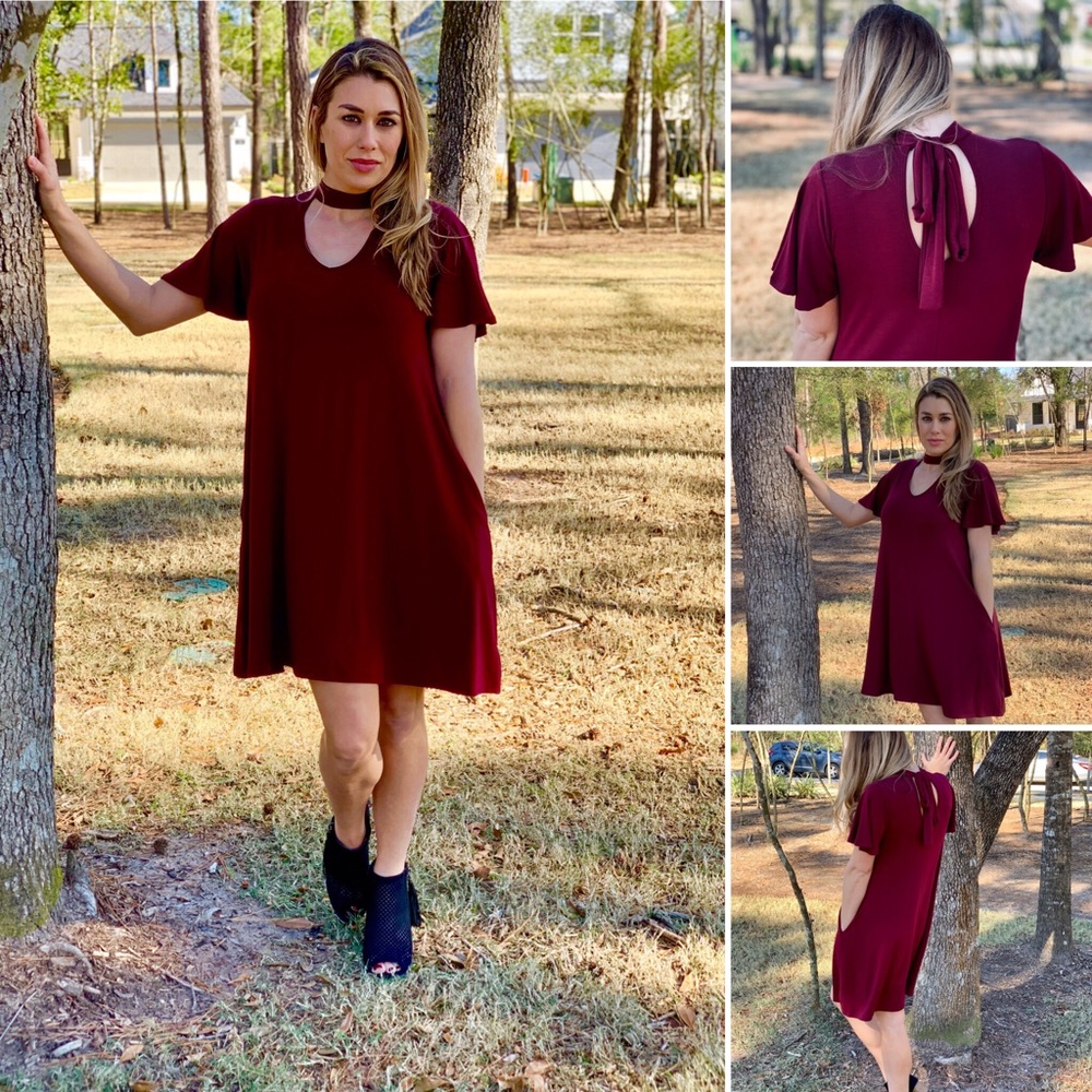 Maroon choker neck dress